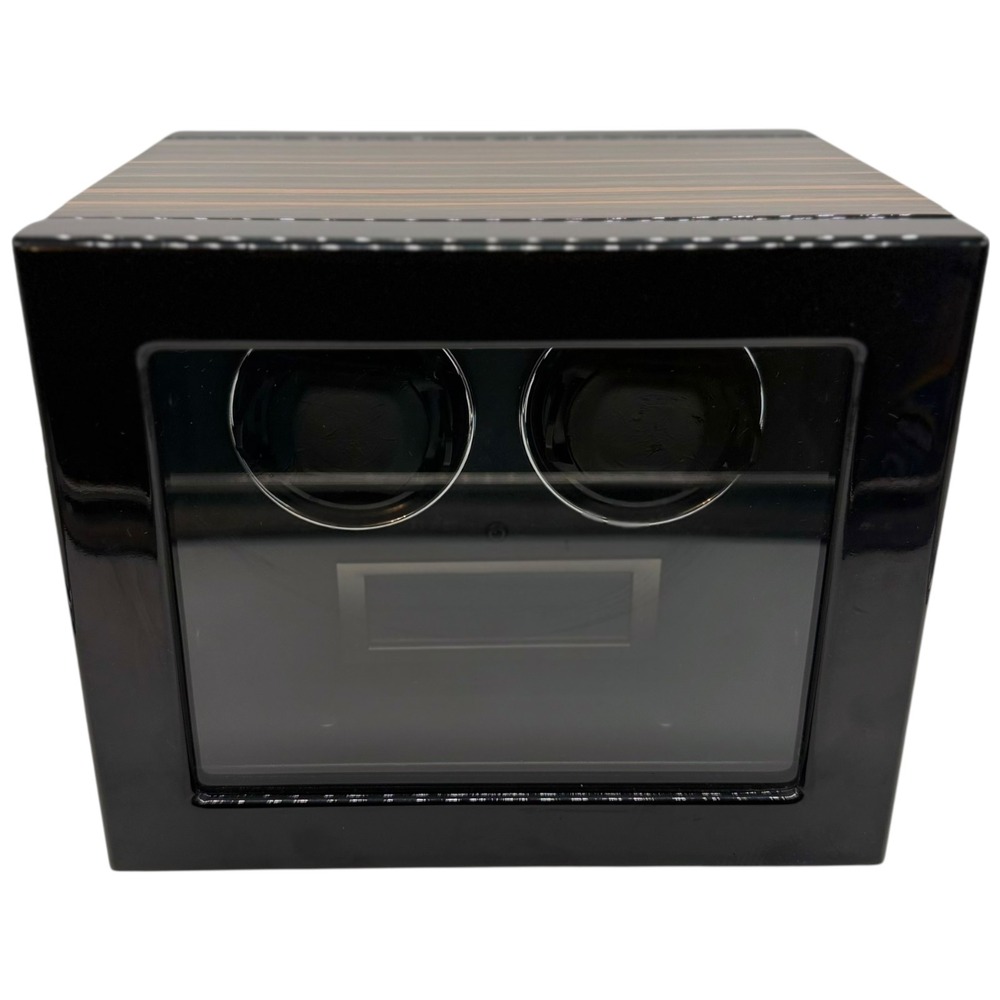 Dual Watch Winder Ebony Wood Grain Finish Black Automatic Watch Box with Adapter - Picture 3 of 16